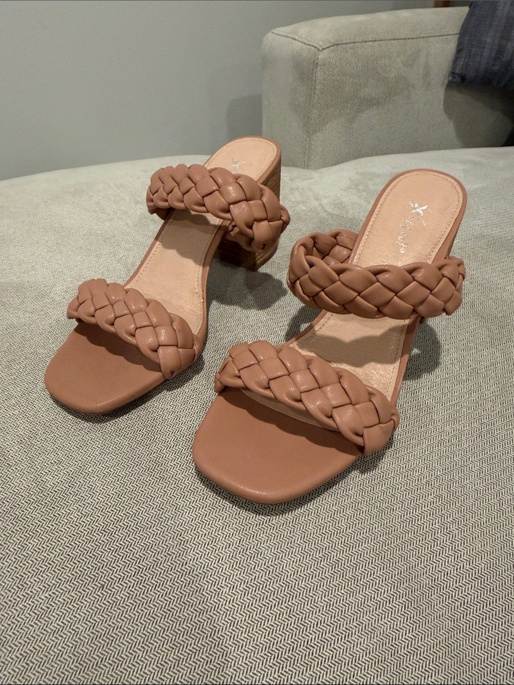 x-appeal Braided Double-Strap Block Heel Sandals - Tan